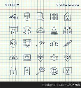 Security 25 Doodle Icons. Hand Drawn Business Icon set