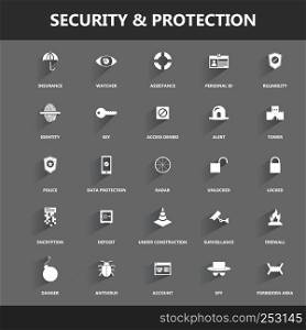 Security and Protection icons set vector