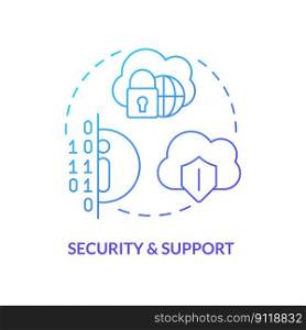 Security and support blue gradient concept icon. Private information. Data lake architecture abstract idea thin line illustration. Isolated outline drawing. Myriad Pro-Bold font used. Security and support blue gradient concept icon