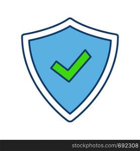 Security approved color icon. Defense, protection. Insurance. Antivirus program. Successfully tested. Shield with checkmark. Isolated vector illustration. Security approved color icon