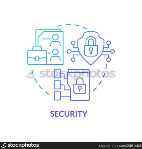 Security blue gradient concept icon. Cybersecurity tools. Advantage of online collaboration abstract idea thin line illustration. Isolated outline drawing. Myriad Pro-Bold font used. Security blue gradient concept icon