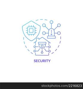 Security blue gradient concept icon. Smart technologies advantage abstract idea thin line illustration. Monitoring and remote control. Isolated outline drawing. Myriad Pro-Bold font used. Security blue gradient concept icon