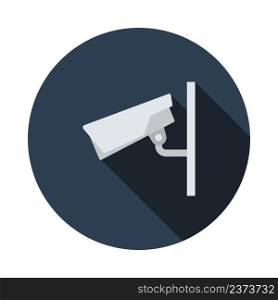 Security Camera Icon. Flat Circle Stencil Design With Long Shadow. Vector Illustration.