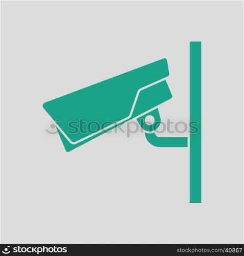 Security camera icon. Gray background with green. Vector illustration.