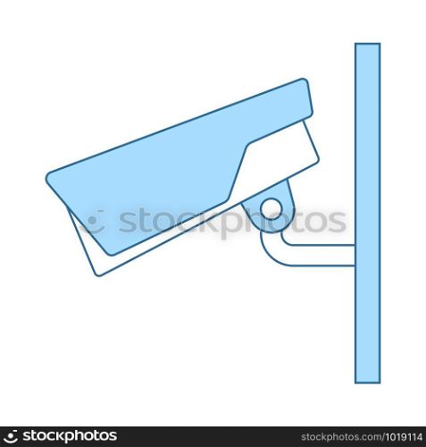 Security Camera Icon. Thin Line With Blue Fill Design. Vector Illustration.