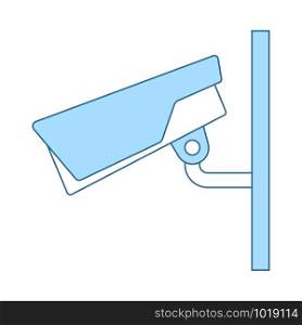 Security Camera Icon. Thin Line With Blue Fill Design. Vector Illustration.