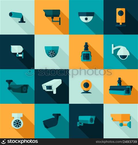 Security camera police video guard electronic icon set isolated vector illustration