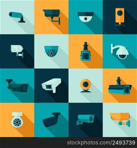 Security camera police video guard electronic icon set isolated vector illustration