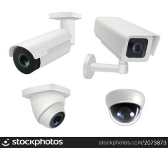 Security camera. Realistic cctv home wireless electronic inspection cameras decent vector illustrations. Video cctv camera, electronic equipment to monitoring. Security camera. Realistic cctv home wireless electronic inspection cameras decent vector illustrations