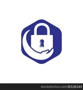 Security care vector logo design template. Vector illustration of hand logo and lock icon. 