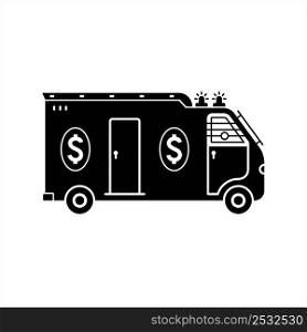 Security Cash Van Icon, Secured Money Transportation Vehicle Vector Art Illustration
