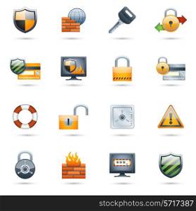 Security computer network data safe icons set with lock key shield elements isolated vector illustration