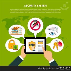 Security Concept Illustration. Security concept with financial and home security symbols flat vector illustration