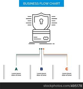 security, credit card, card, hacking, hack Business Flow Chart Design with 3 Steps. Line Icon For Presentation Background Template Place for text. Vector EPS10 Abstract Template background