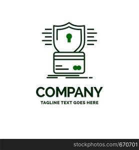 security, credit card, card, hacking, hack Flat Business Logo template. Creative Green Brand Name Design.