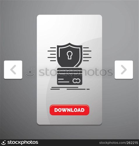security, credit card, card, hacking, hack Glyph Icon in Carousal Pagination Slider Design & Red Download Button