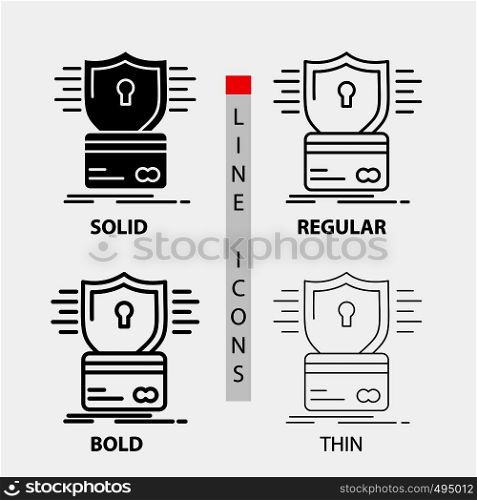 security, credit card, card, hacking, hack Icon in Thin, Regular, Bold Line and Glyph Style. Vector illustration. Vector EPS10 Abstract Template background