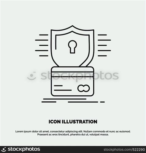security, credit card, card, hacking, hack Icon. Line vector gray symbol for UI and UX, website or mobile application. Vector EPS10 Abstract Template background