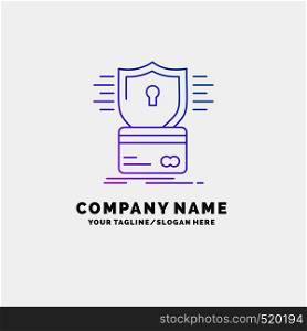 security, credit card, card, hacking, hack Purple Business Logo Template. Place for Tagline. Vector EPS10 Abstract Template background