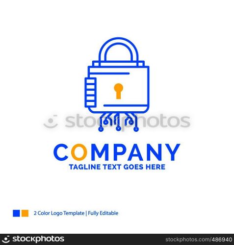 Security, cyber, lock, protection, secure Blue Yellow Business Logo template. Creative Design Template Place for Tagline.