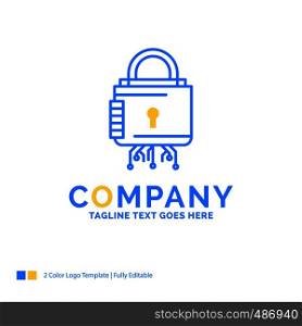 Security, cyber, lock, protection, secure Blue Yellow Business Logo template. Creative Design Template Place for Tagline.
