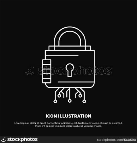 Security, cyber, lock, protection, secure Icon. Line vector symbol for UI and UX, website or mobile application. Vector EPS10 Abstract Template background