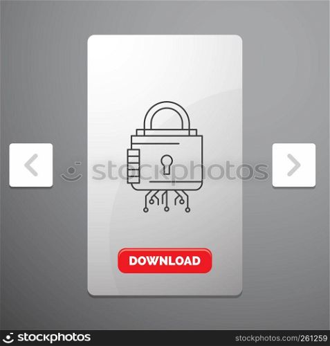 Security, cyber, lock, protection, secure Line Icon in Carousal Pagination Slider Design & Red Download Button