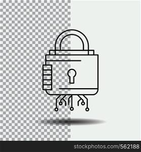 Security, cyber, lock, protection, secure Line Icon on Transparent Background. Black Icon Vector Illustration. Vector EPS10 Abstract Template background
