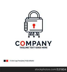 Security, cyber, lock, protection, secure Logo Design. Blue and Orange Brand Name Design. Place for Tagline. Business Logo template.