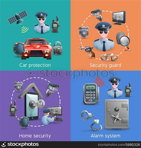 Security Design Concept Set . Security design concept set with elements of home safety and alarm system vector illustration