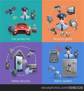 Security Design Concept Set . Security design concept set with elements of home safety and alarm system vector illustration