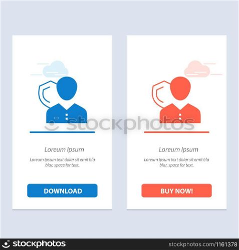 Security, Employee, Insurance, Person, Personal, Protection, Shield Blue and Red Download and Buy Now web Widget Card Template