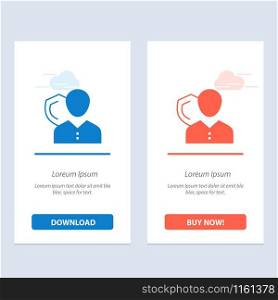 Security, Employee, Insurance, Person, Personal, Protection, Shield Blue and Red Download and Buy Now web Widget Card Template