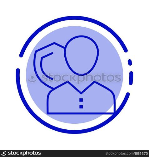 Security, Employee, Insurance, Person, Personal, Protection, Shield Blue Dotted Line Line Icon