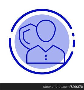 Security, Employee, Insurance, Person, Personal, Protection, Shield Blue Dotted Line Line Icon