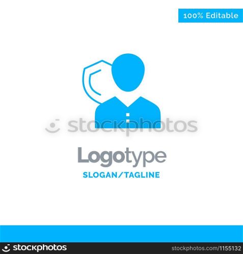 Security, Employee, Insurance, Person, Personal, Protection, Shield Blue Solid Logo Template. Place for Tagline