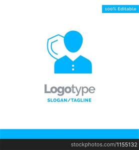 Security, Employee, Insurance, Person, Personal, Protection, Shield Blue Solid Logo Template. Place for Tagline