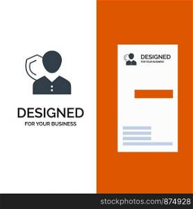 Security, Employee, Insurance, Person, Personal, Protection, Shield Grey Logo Design and Business Card Template