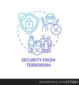 Security from terrorism blue gradient concept icon. Armed forces. National protection program abstract idea thin line illustration. Isolated outline drawing. Myriad Pro-Bold font used. Security from terrorism blue gradient concept icon
