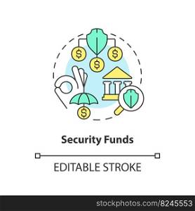 Security funds concept icon. Banking service. Choosing credit union abstract idea thin li≠illustration. Isolated outli≠drawing. Editab≤stroke. Arial, Myriad Pro-Bold fonts used. Security funds concept icon