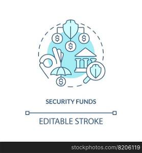 Security funds turquoise concept icon. Banking service. Choosing credit union abstract idea thin line illustration. Isolated outline drawing. Editable stroke. Arial, Myriad Pro-Bold fonts used. Security funds turquoise concept icon