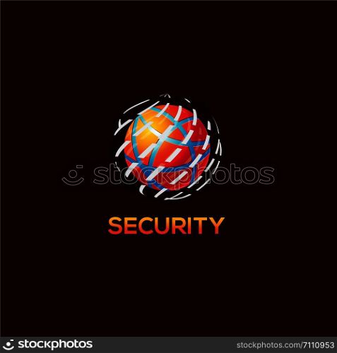 Security globe logo, security service vector, network connection digital global world illustration.