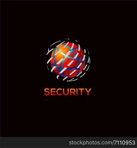 Security globe logo, security service vector, network connection digital global world illustration.