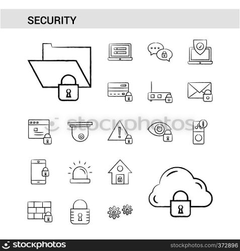 Security hand drawn Icon set style, isolated on white background. - Vector