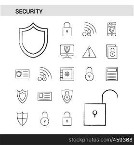 Security hand drawn Icon set style, isolated on white background. - Vector