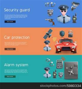Security Horizontal Banners Set . Security horizontal banners set with elements of car protection and alarm system vector illustration