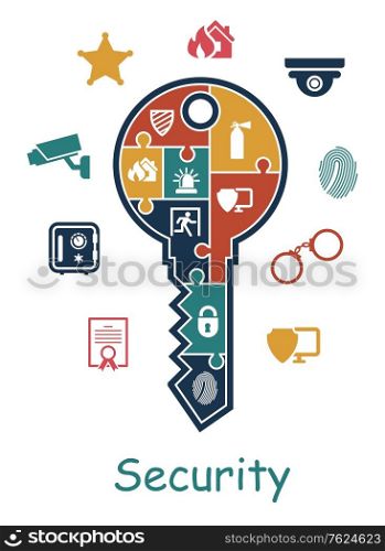 Security icon with a key containing puzzle multiple icons online security