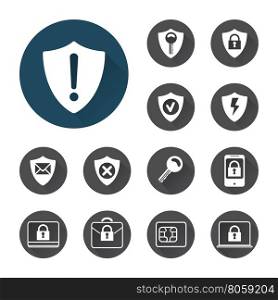 Security icons set with shadows. Security icons set vector with shadows on white background