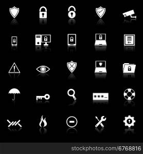 Security icons with reflect on black background, stock vector
