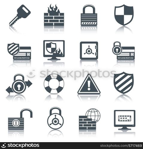 Security internet computer network data safe mobile secure black icons set isolated vector illustration